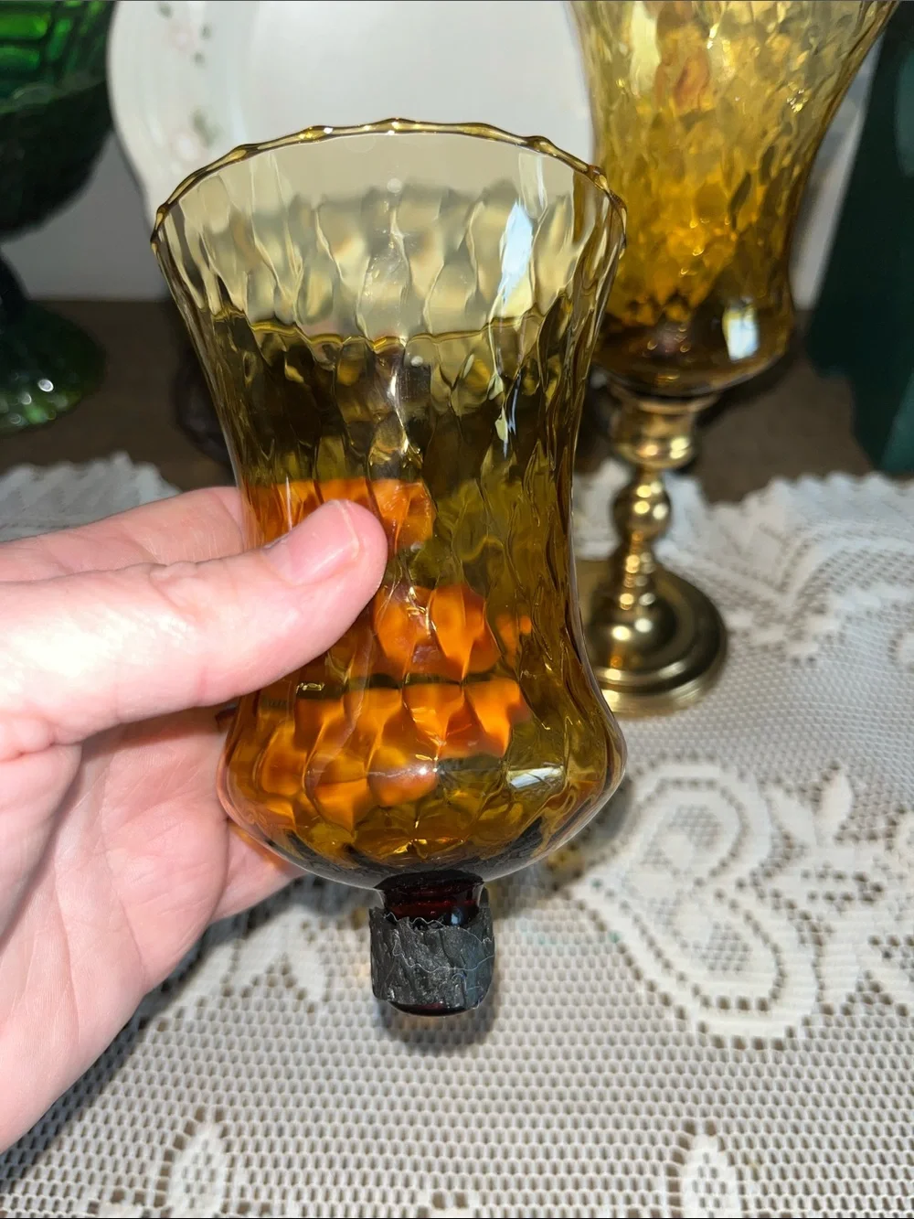 Set Of 2 Homco Vintage Candle Holders Amber Glass Honeycomb Votive Cups Decor